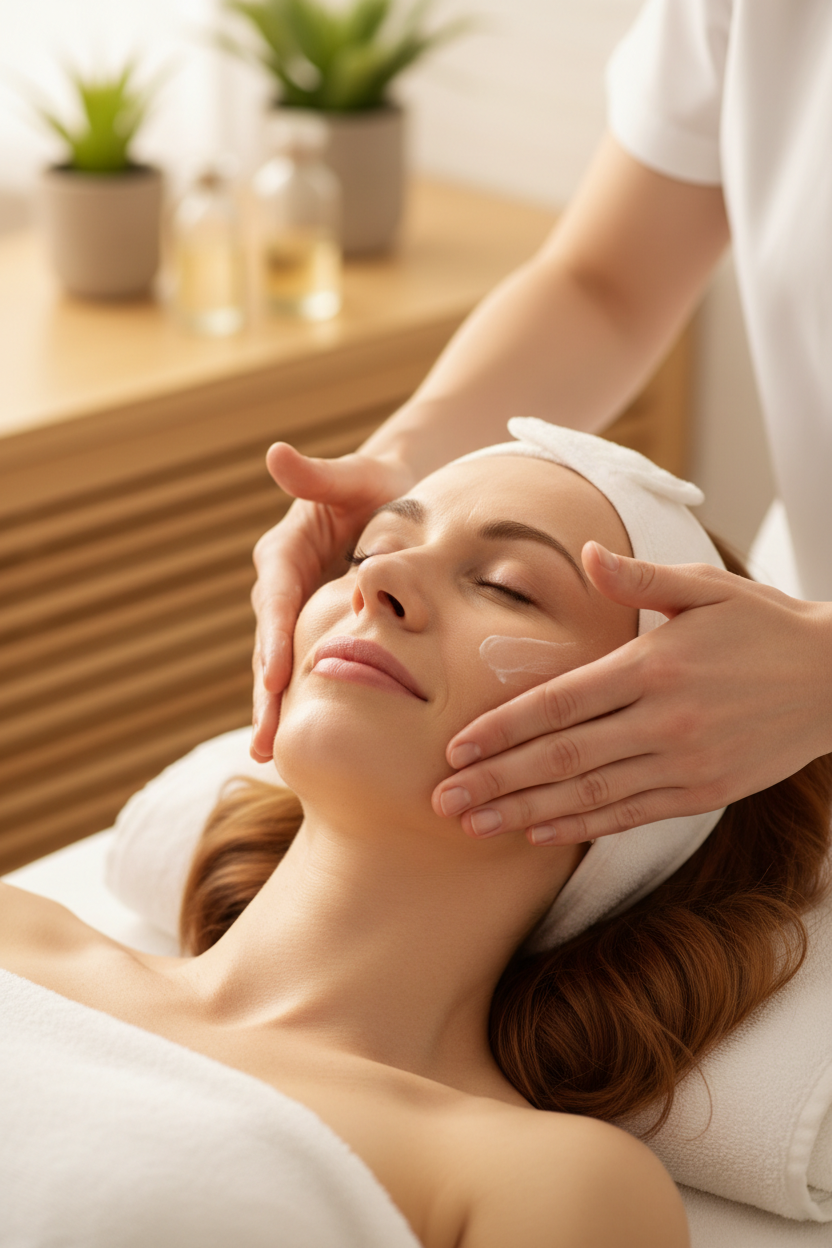 Vrouw van 40 jaar facelift massage